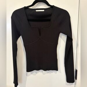 Oak + Fort, Size Small Ribbed Long Sleeve Top - Black